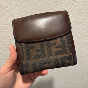 Fendi Zucca Canvas Leather Wallet Brown